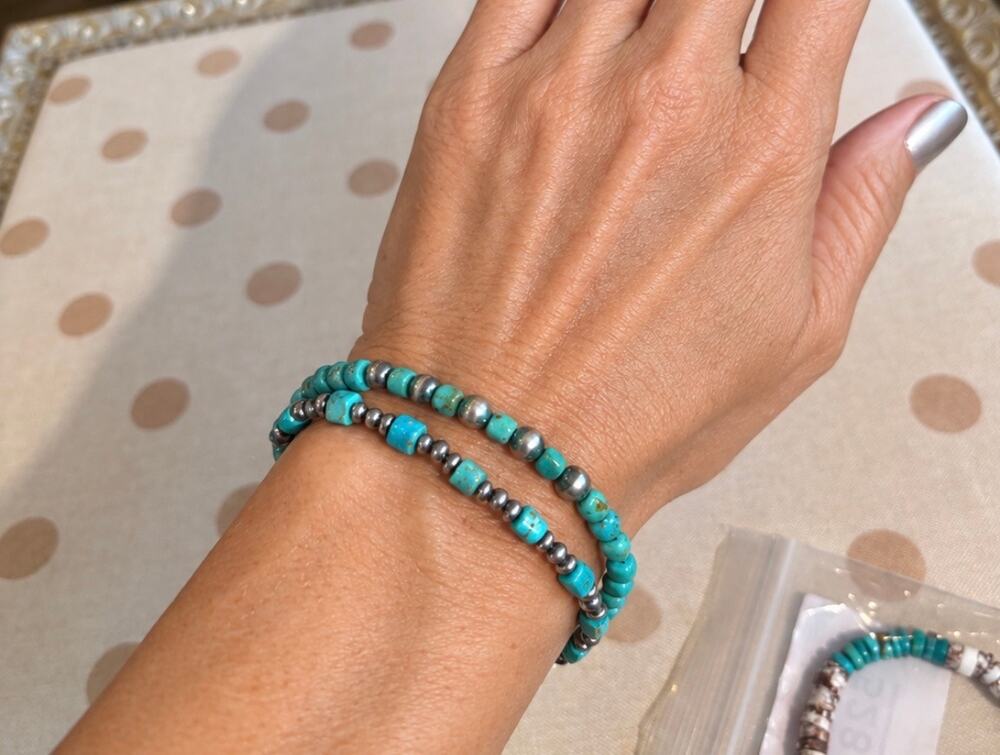 TKingman urquoise Beaded Bracelets & Sterling Silver Pearl Beads.